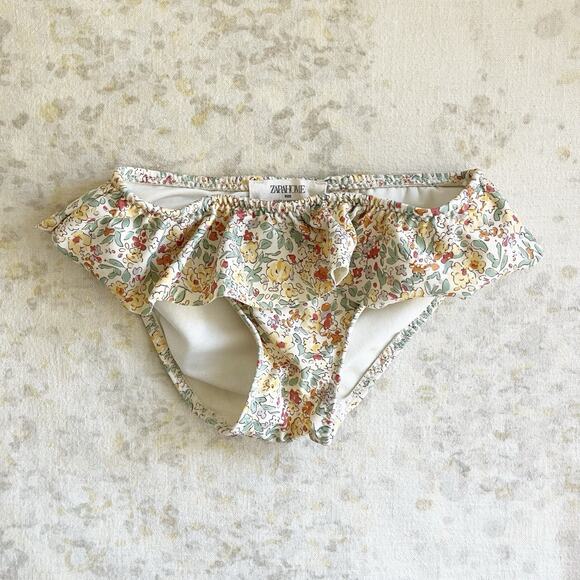 Zara Home Kids Girls 2-3 98 cm Swim Bikini Bottom Floral Print Ruffle Yellow - Picture 1 of 4